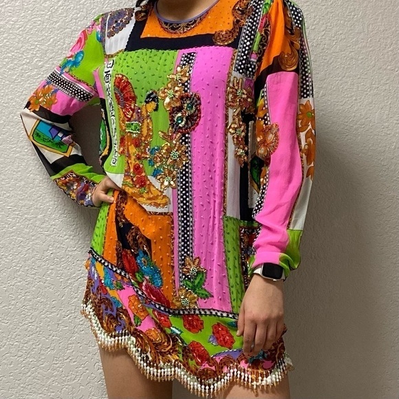 DIANE Freis Vintage 100% Silk Beaded Chinese Dynasty Cocktail !RARE! - Picture 2 of 13